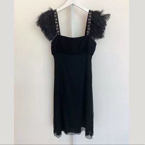 ELIE TAHARI BLACK SILK STUDDED FEATHER DRESS 6